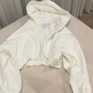 Aritzia Cropped Zip Hoodie in Ivory